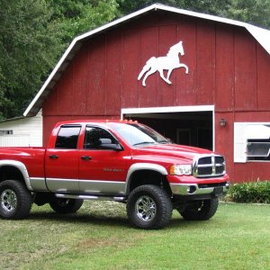 in front of the barn