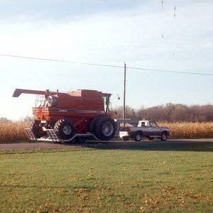 Custom combine hauled to my farm with first gen Dodge