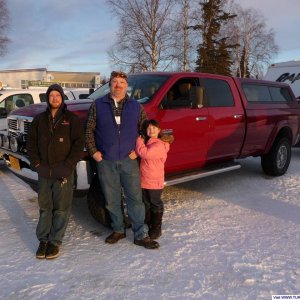 At the restart of the 2011 Iditarod with my dauther and Padawan.