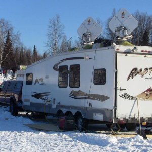 Another shot of the uplink setup for the restart of the 2011 Iditarod Sled