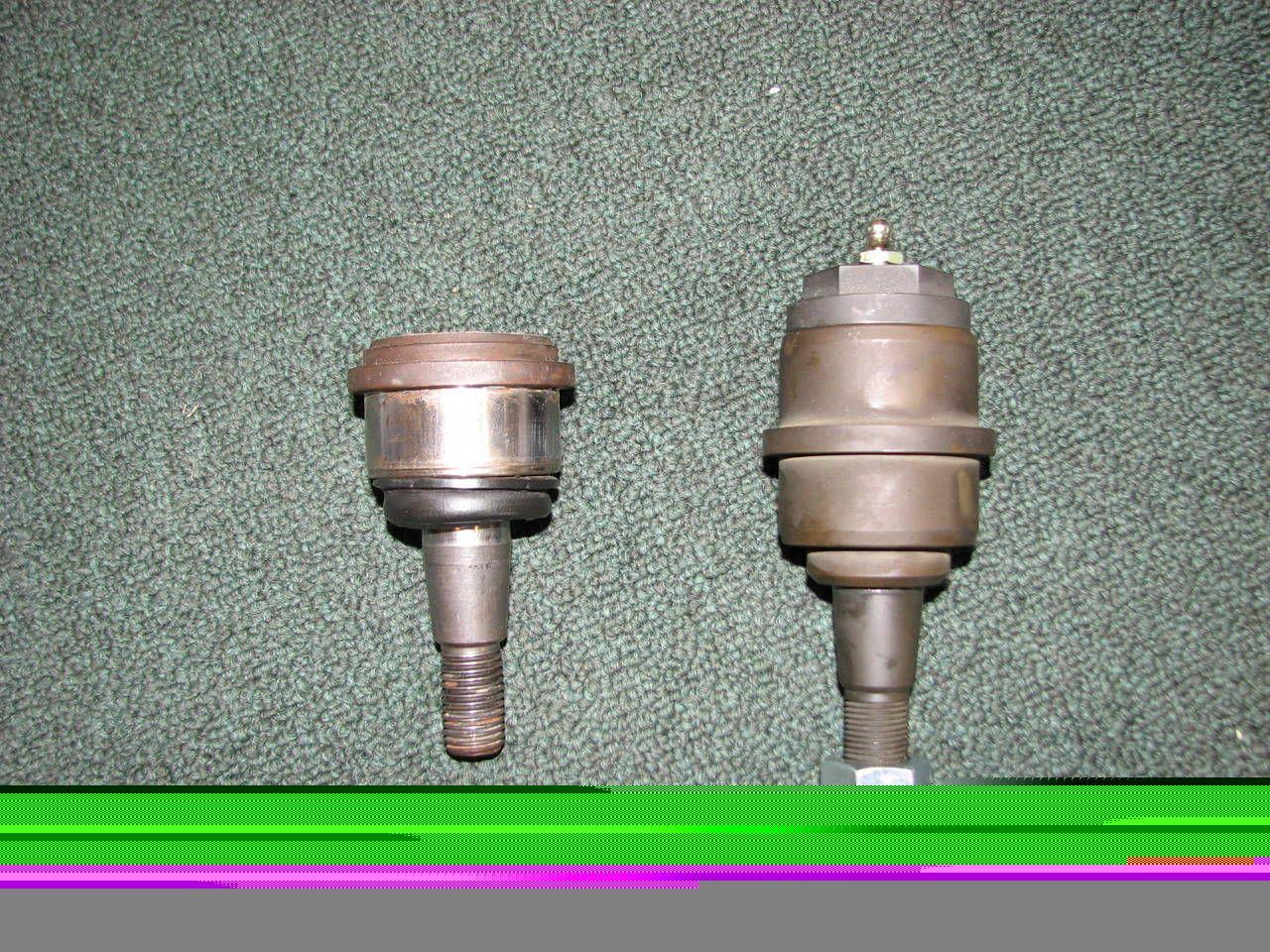 Carli upper ball joint beside factory ball joint