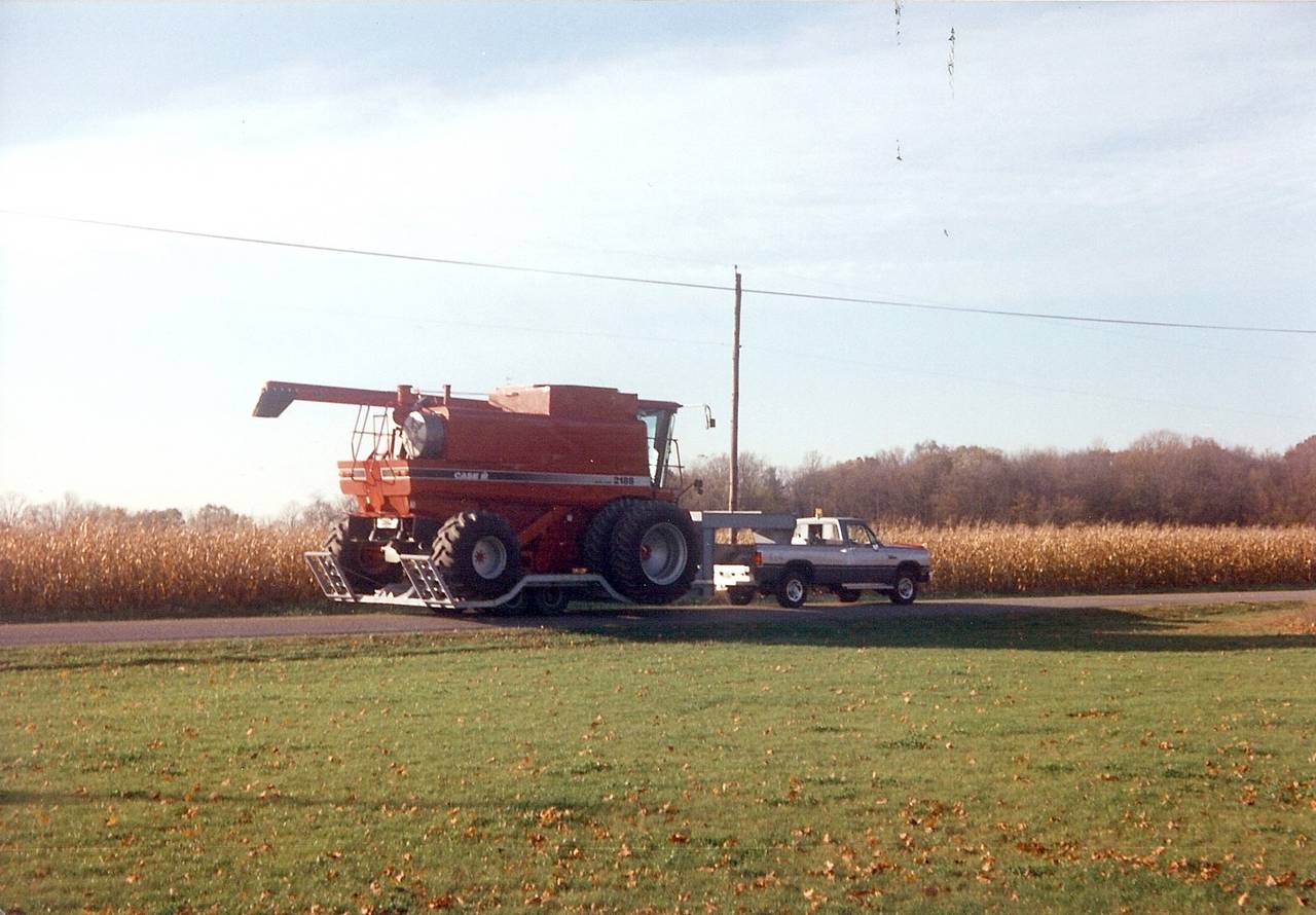Custom combine hauled to my farm with first gen Dodge