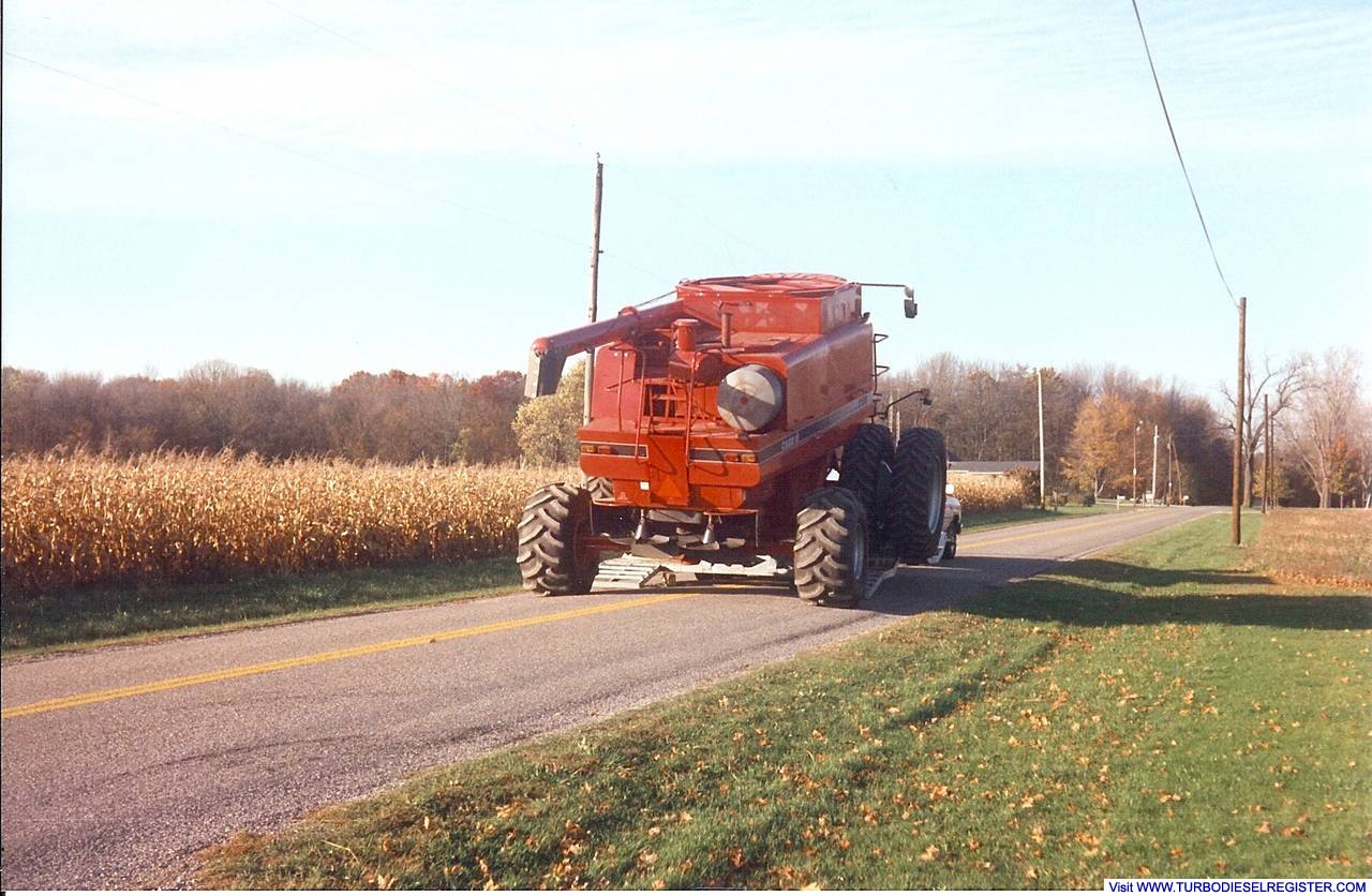 Custom combine hauled to my farm with first gen Dodge