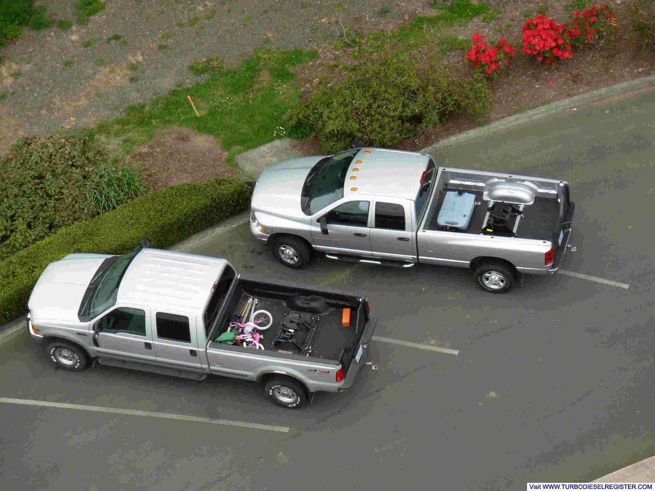 My '03 3500 and my buddy's '99 F250 from the top of the Astoria tower